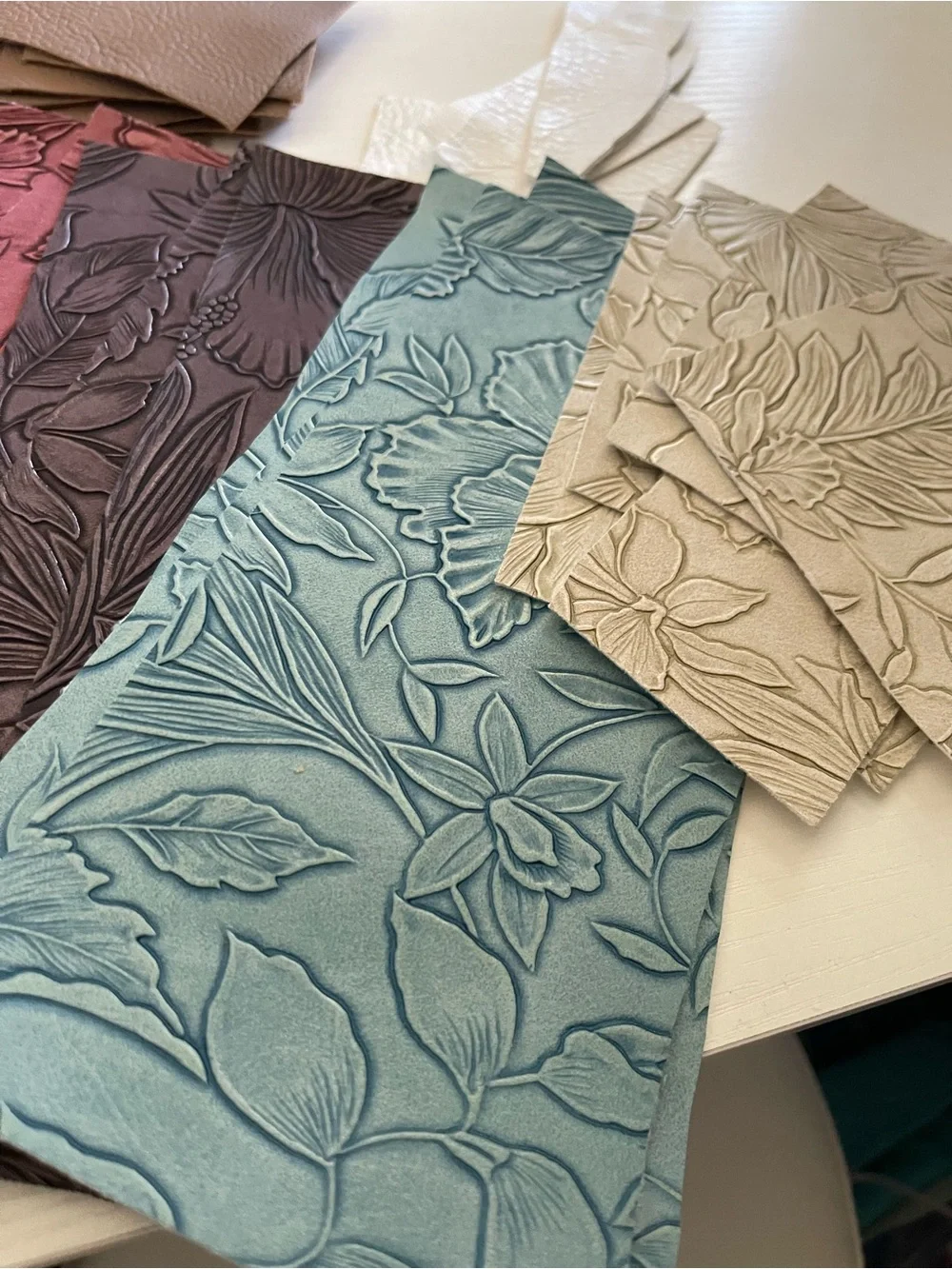 Embossed Floral Leather Swatch Set in Multiple Colors